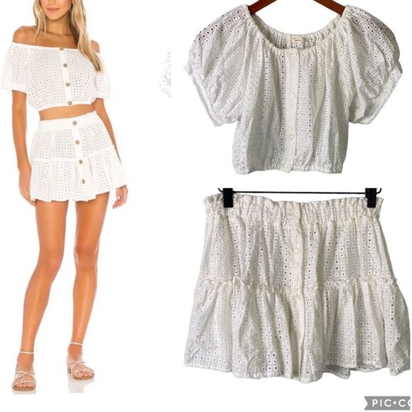 Eberjey New! Portola Set Harper Crop Top + Nellie Mini Skirt Cover-Up Eyelet - Picture 1 of 13